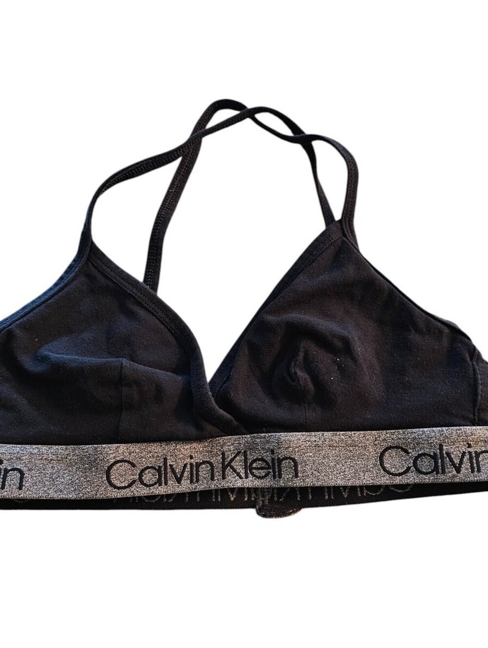 Calvin Klein Womens Sz S Classic Triangle Bralette Black w/ Gray Band Strappy